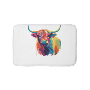 Colorful Pop Art Highland Cow Classic T-Shirt Bath Mat