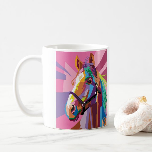 Colorful Pop Art Horse Portrait Coffee Mug (With Donut)