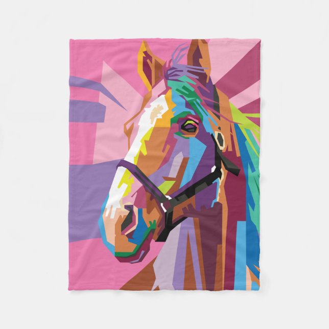 Colorful Pop Art Horse Portrait Fleece Blanket (Front)