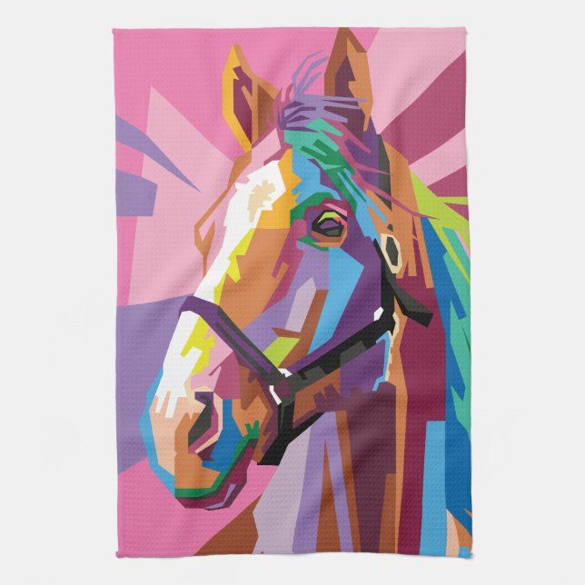 Colorful Pop Art Horse Portrait Kitchen Towel (Vertical)