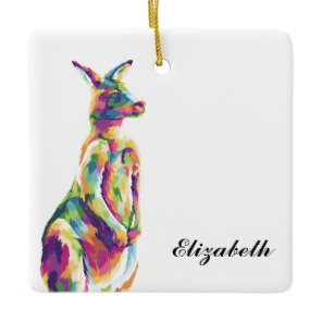 Colorful Pop Art Kangaroo Personalized Ceramic Ornament