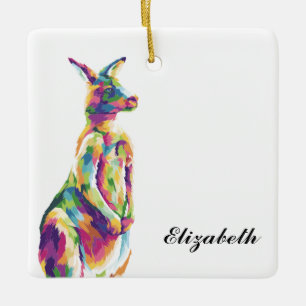 Colorful Pop Art Kangaroo Personalized Ceramic Ornament