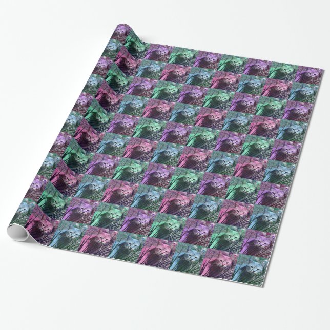 Colorful Pop Art Kitty Wrapping Paper (Unrolled)