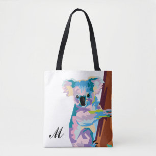 Colorful Pop Art Koala Monogrammed Tote Bag