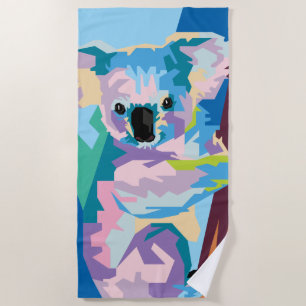 Colorful Pop Art Koala Portrait Beach Towel