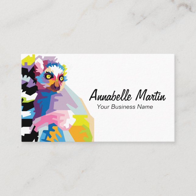 Colorful Pop Art Lemur Business Card (Front)