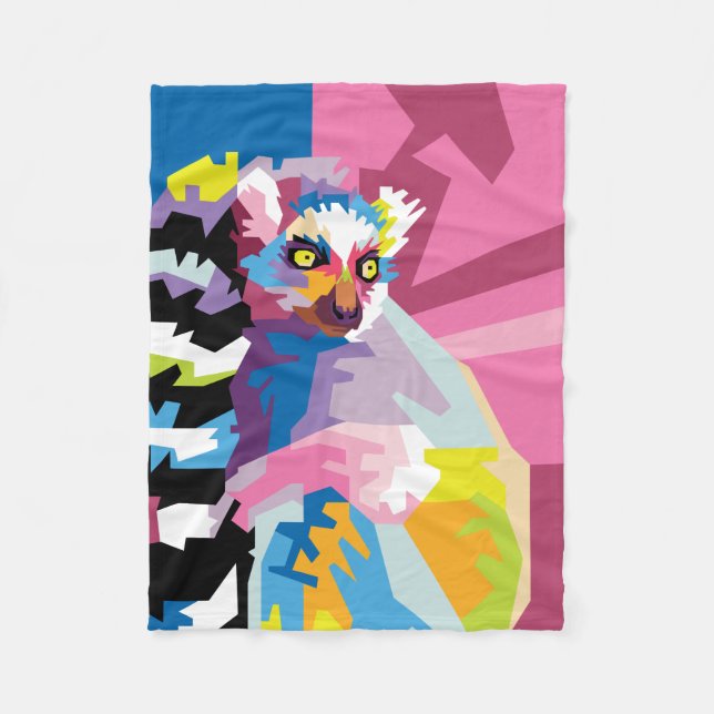 Colorful Pop Art Lemur Portrait Fleece Blanket (Front)