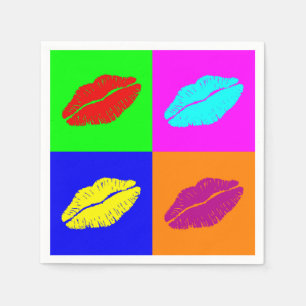 Colorful pop art lipstick kiss paper napkins