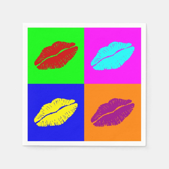 Colorful pop art lipstick kiss paper napkins (Front)