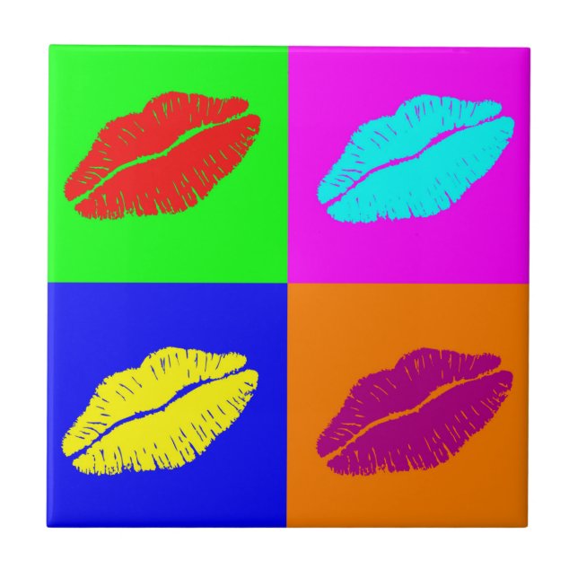 Colorful pop art lipstick kiss tile (Front)