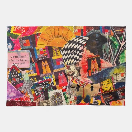Colorful Pop Art Mixed_Media Collage Kitchen Towel
