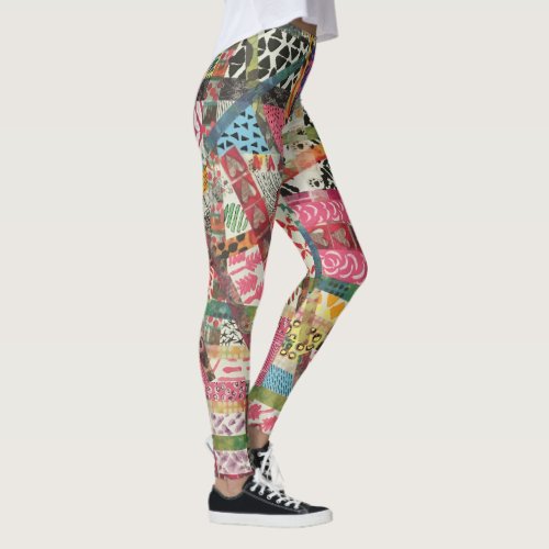 Colorful Pop Art Mixed_Media Collage Leggings