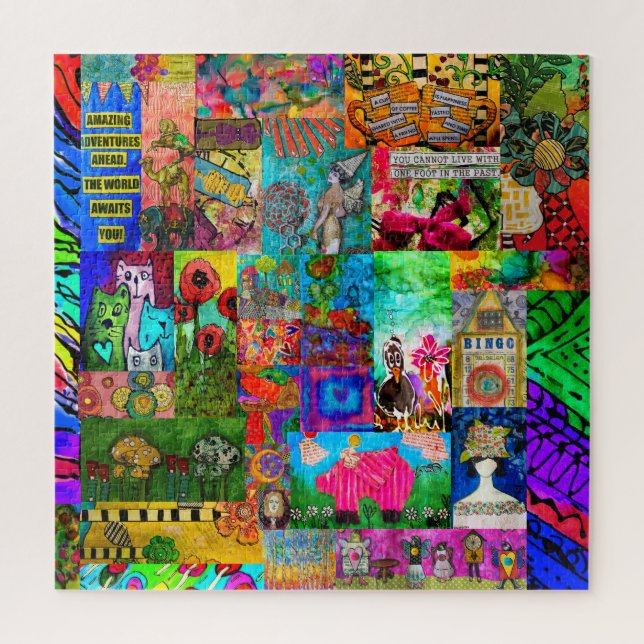 Colorful Pop Art Mixed-Media Collage Puzzle (Vertical)