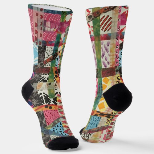 Colorful Pop Art Mixed_Media Collage Socks