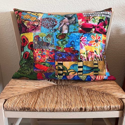 Colorful Pop Art Mixed-Media Collage Throw Pillow