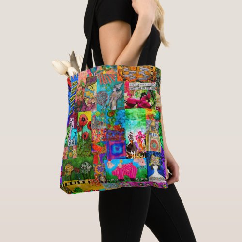 Colorful Pop Art Mixed-Media Collage Tote Bag