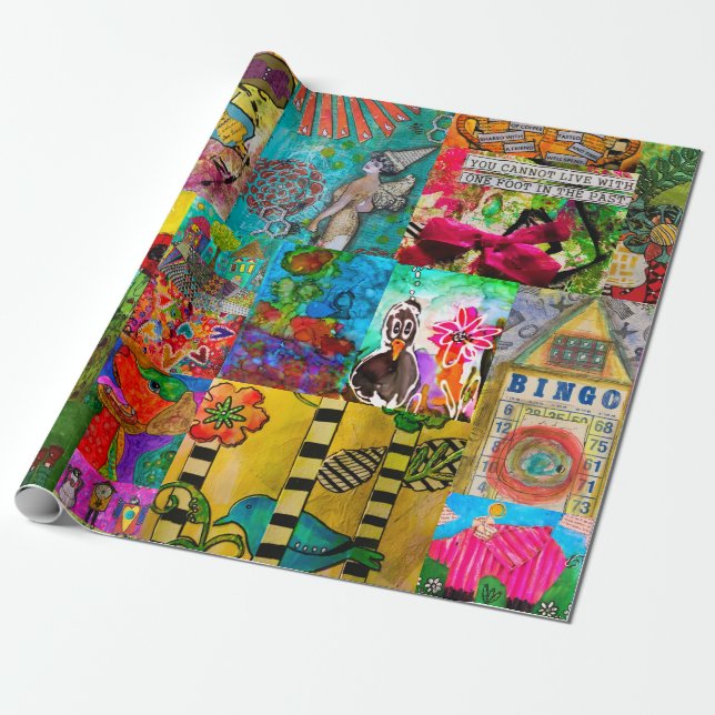 Colorful Pop Art Mixed Media Wrapping Paper (Unrolled)