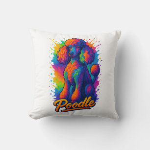 Colorful Pop Art Poodle Dog Illustration – Vibrant Throw Pillow