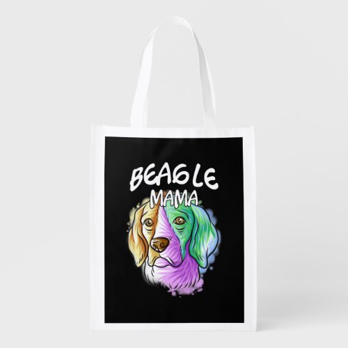 Colorful Pop Art Portrait Beagle Dog Mom Grocery Bag