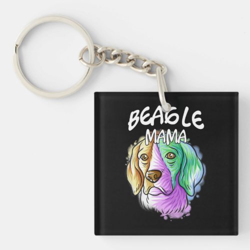 Colorful Pop Art Portrait Beagle Dog Mom  Keychain
