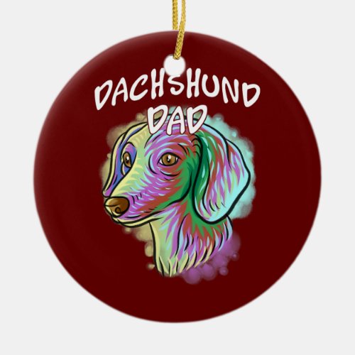 Colorful Pop Art Portrait Dachshund Dog Dad Ceramic Ornament