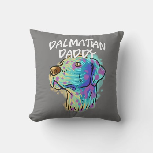 Colorful Pop Art Portrait Dalmatian Dog Dad Throw Pillow