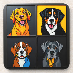 Colorful Pop Art Portraits of Adorable Dogs Beverage Coaster