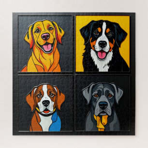 Colorful Pop Art Portraits of Adorable Dogs Jigsaw Puzzle