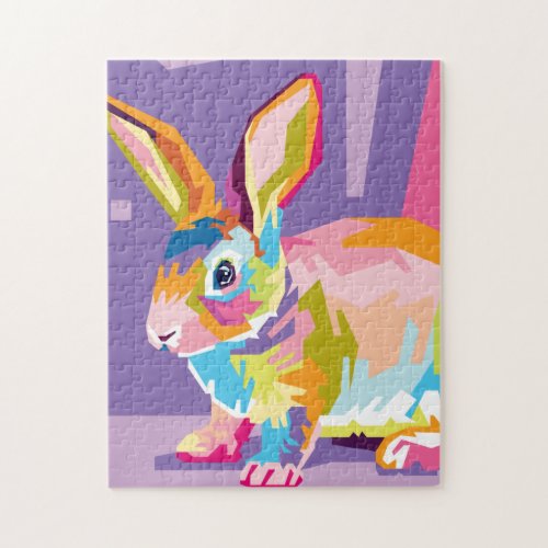 Colorful Pop Art Rabbit Portrait Jigsaw Puzzle