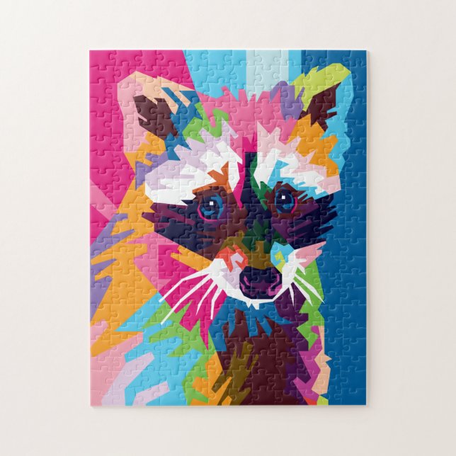 Colorful Pop Art Raccoon Portrait Jigsaw Puzzle (Vertical)