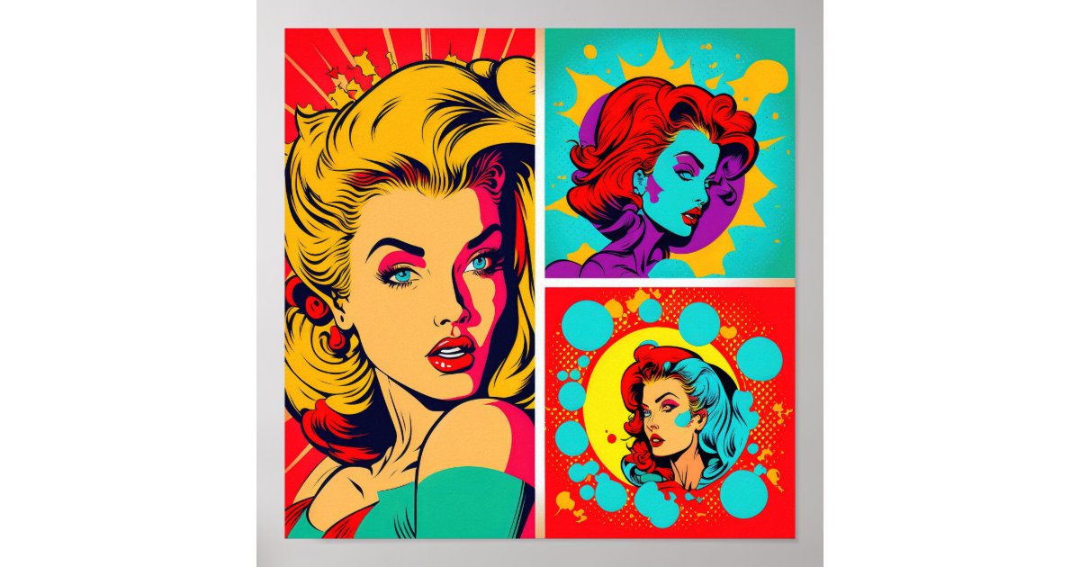 Colorful Pop Art Retro Women Art Poster | Zazzle