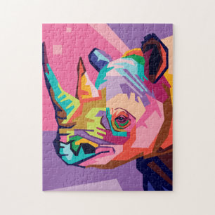 Colorful Pop Art Rhino Portrait Jigsaw Puzzle