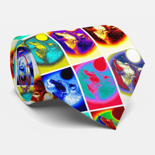 Colorful Pop Art Style Wolf Neck Tie