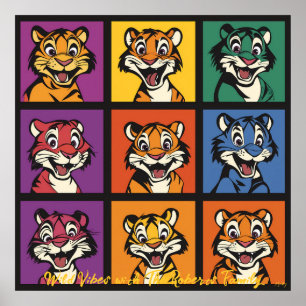 Colorful Pop Art Tiger Faces Why this works: Poster