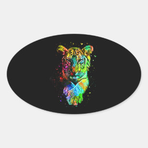 Colorful Pop Art Tiger Oval Sticker