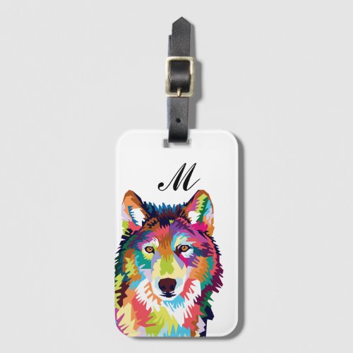Colorful Pop Art Wolf Monogrammed Luggage Tag