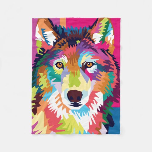 Colorful Pop Art Wolf Portrait Fleece Blanket