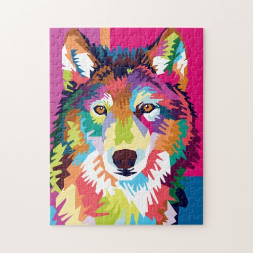 Colorful Pop Art Wolf Portrait Jigsaw Puzzle