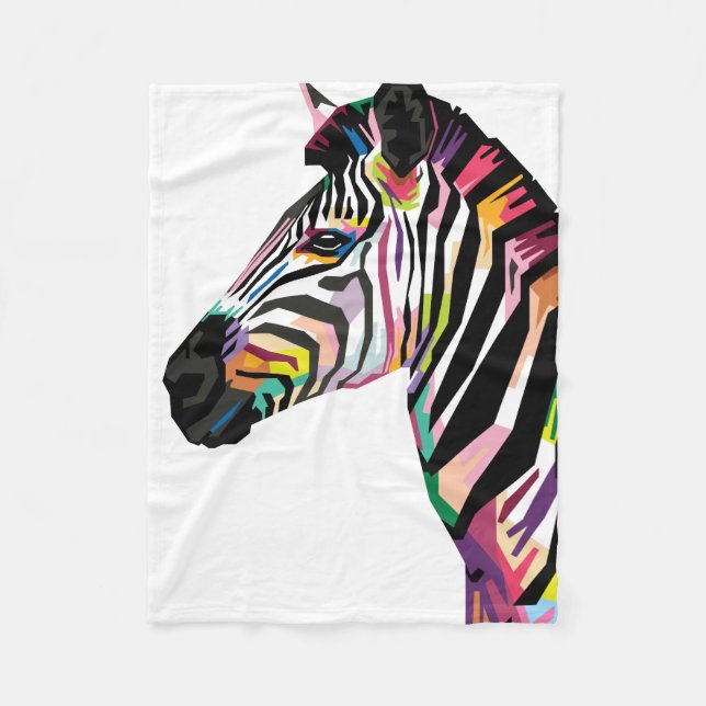 Colorful Pop Art Zebra on White Background Fleece Blanket (Front)