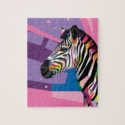 Colorful Pop Art Zebra Portrait Jigsaw Puzzle