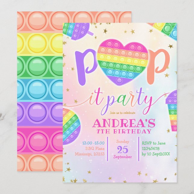 Colorful Pop it Birthday Party Invitation (Front/Back)