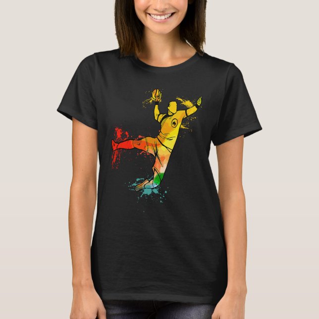 Colorful Pop Portrait Handball Player T-Shirt (Front)