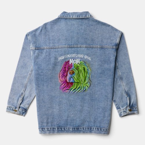 Colorful Pop Portrait Newfoundland Dog Mom Mother Denim Jacket