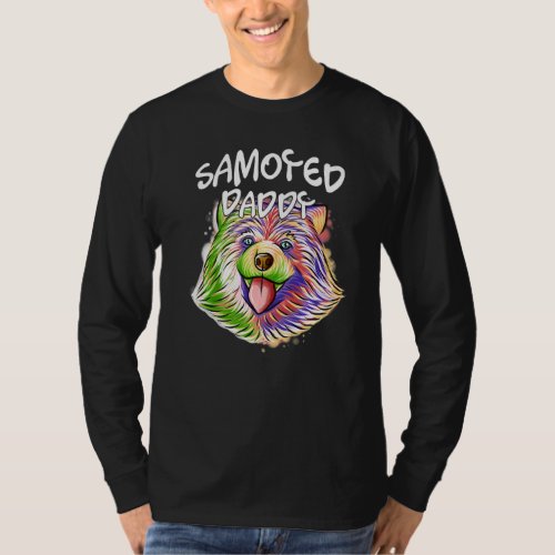 Colorful Pop Portrait Samoyed Dog Dad Daddy Father T_Shirt