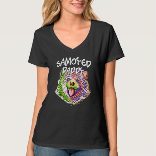 Colorful Pop Portrait Samoyed Dog Dad Daddy Father T_Shirt