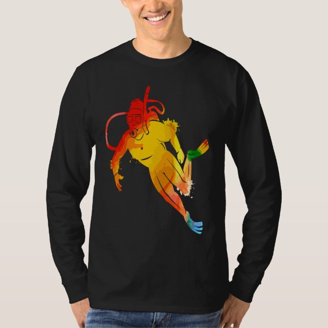Colorful Pop Portrait Scuba Diving T-Shirt (Front)