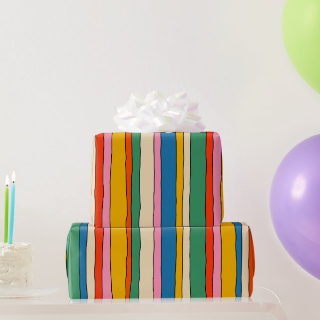 Colorful Pop Stripes Cheerful Lined Pattern Wrapping Paper (Party Gifts)