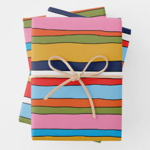 Colorful Pop Stripes Lined Patterns Wrapping Paper Sheets