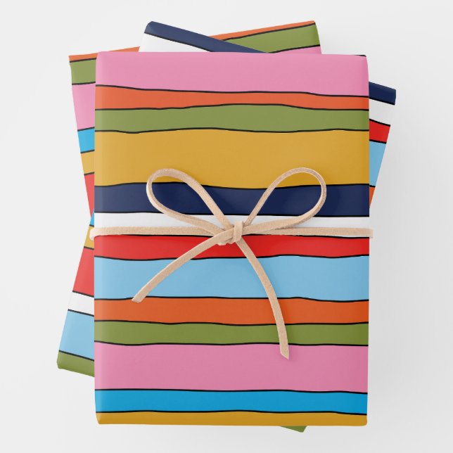 Colorful Pop Stripes Lined Patterns Wrapping Paper Sheets (In situ)