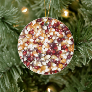 Colorful Popcorn Kernels, Ears of Indian Corn Ceramic Ornament